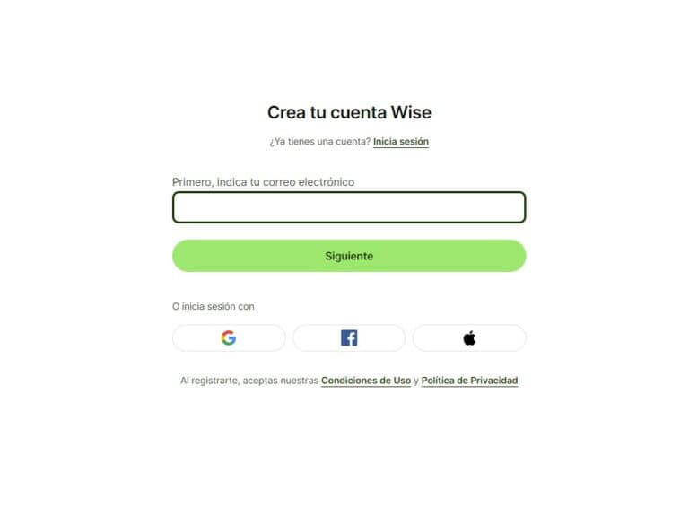 Crear una cuenta Wise Business