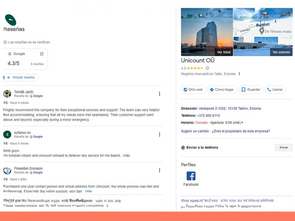 Opiniones de Unicount en google