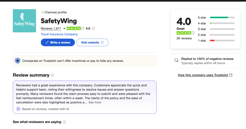 Opiniones safetywings trustpilot
